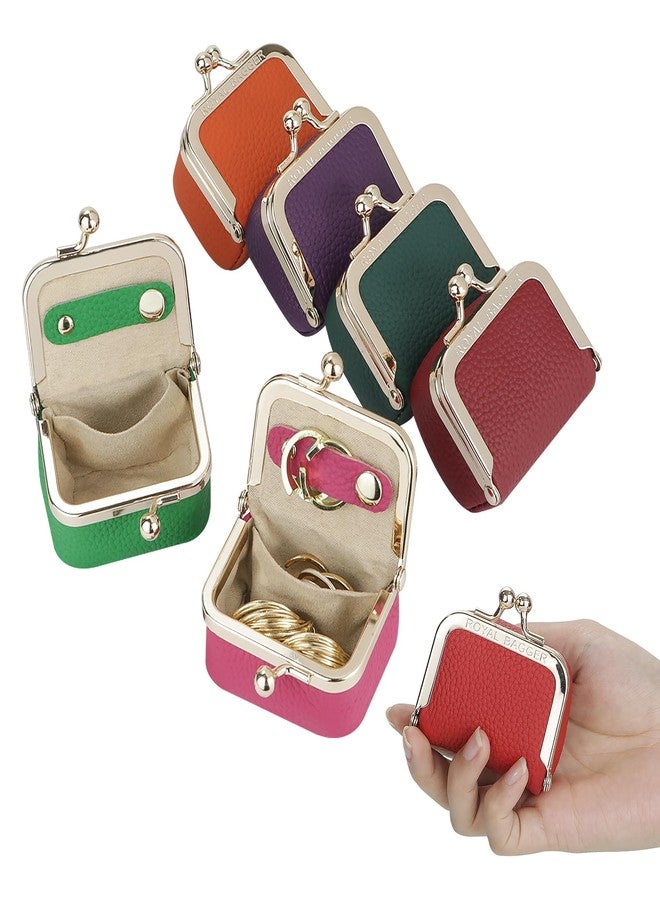 Royal Bagger Genuine Leather Mini Jewelry Women's Coin Purse Solid Color Kiss Lock Change Pouch Casual Style Small Storage Bag for Women 1894, Rose-1 - Image 3