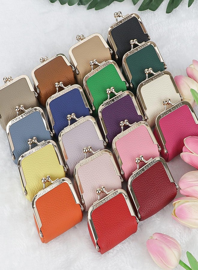 Royal Bagger Genuine Leather Mini Jewelry Women's Coin Purse Solid Color Kiss Lock Change Pouch Casual Style Small Storage Bag for Women 1894, Rose-1 - Image 2