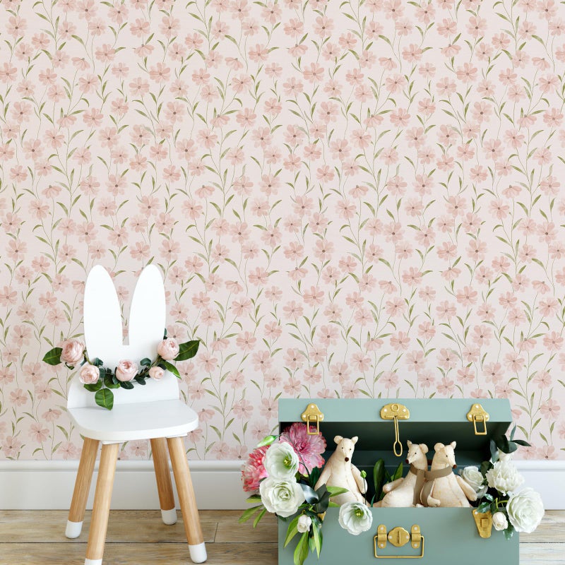 JiffDiff Pink Floral Wallpaper Peel and Stick Vintage Wildflower Contact Papper for Girls Kids Bedroom Botanical Flower Farmhouse Self Adhesive Wall Paper Bathroom Furniture 2362 X17329 sq ft - Image 2