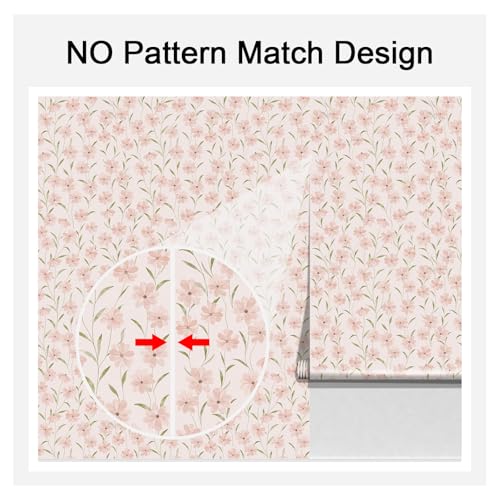 JiffDiff Pink Floral Wallpaper Peel and Stick Vintage Wildflower Contact Papper for Girls Kids Bedroom Botanical Flower Farmhouse Self Adhesive Wall Paper Bathroom Furniture 2362 X17329 sq ft - Image 3