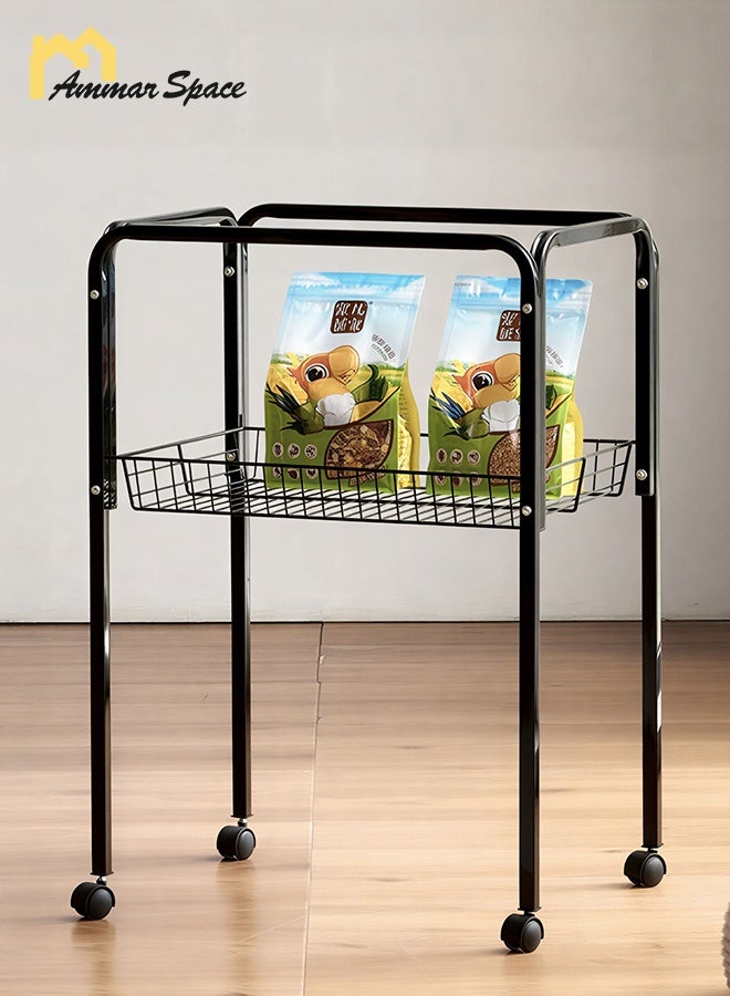 Ammar Space Black-Bird Cage Stand with Wheels Metal Pet Cage Holder Storage Shelf for Parrot Budgie Cockatiel Rolling Bird Cage Rack Organizer 43×31×69cm - Image 1