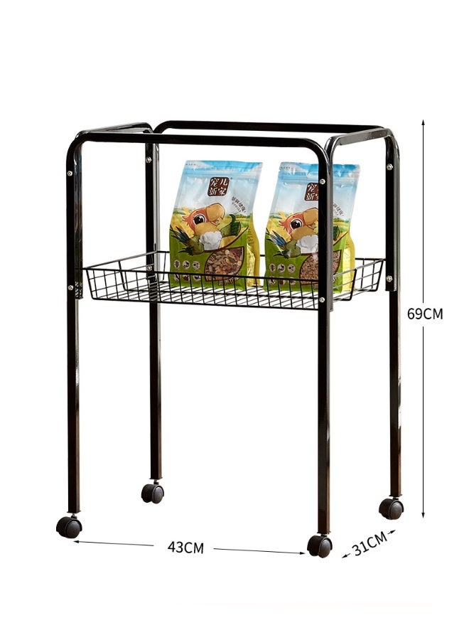 Ammar Space Black-Bird Cage Stand with Wheels Metal Pet Cage Holder Storage Shelf for Parrot Budgie Cockatiel Rolling Bird Cage Rack Organizer 43×31×69cm - Image 5