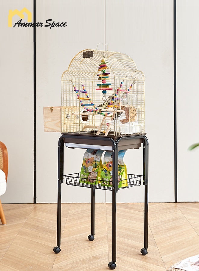 Ammar Space Black-Bird Cage Stand with Wheels Metal Pet Cage Holder Storage Shelf for Parrot Budgie Cockatiel Rolling Bird Cage Rack Organizer 43×31×69cm - Image 2