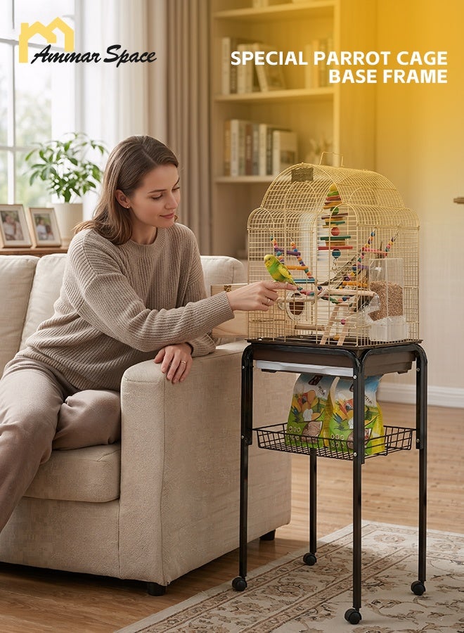 Ammar Space Black-Bird Cage Stand with Wheels Metal Pet Cage Holder Storage Shelf for Parrot Budgie Cockatiel Rolling Bird Cage Rack Organizer 43×31×69cm - Image 4