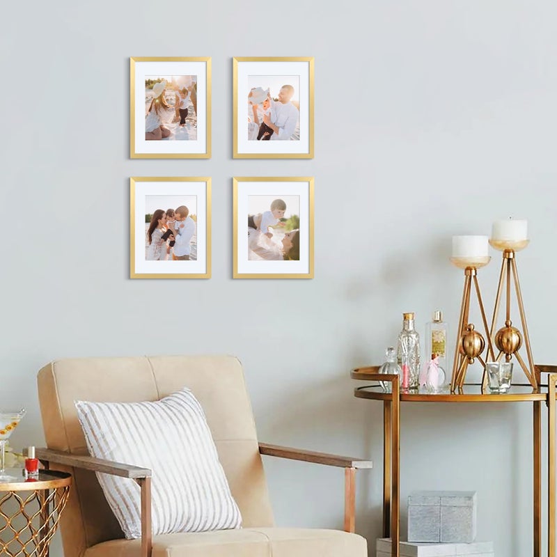 upsimples 11x14 Picture Frame Set of 5, Display Pictures 8x10 with Mat or 11x14 Without Mat, Wall Gallery Photo Frames, Gold - Image 2