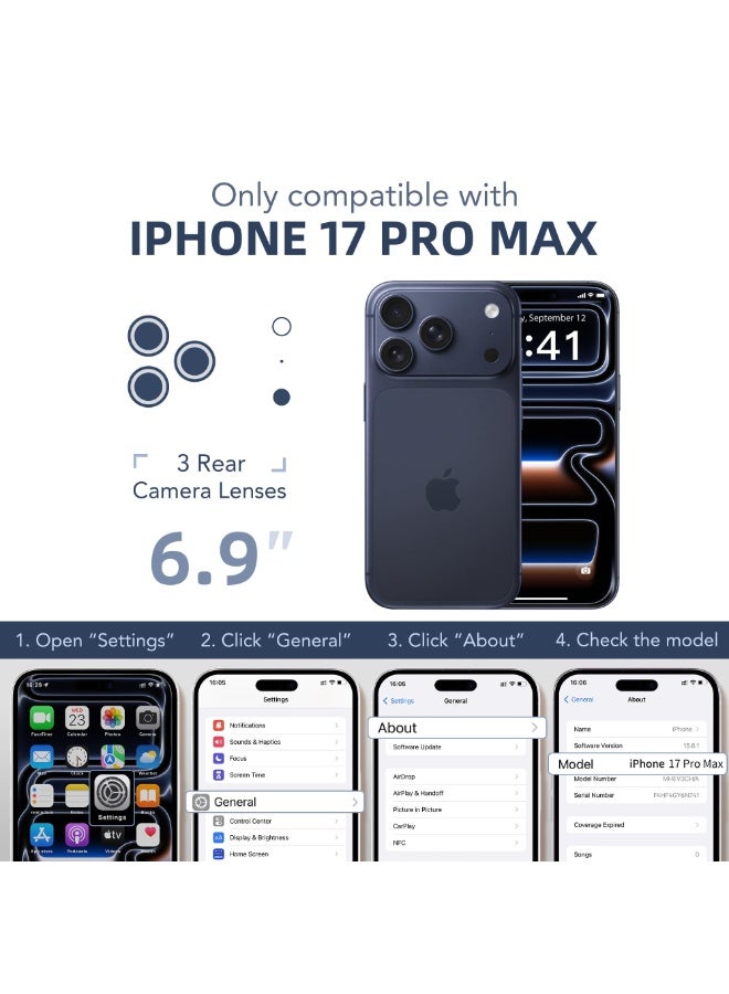 بيرفي جراب آيفون 17 برو ماكس، متوافق مع MagSafe، مزوّد بزجاج حماية مقوى 9H مدمج وحماية للكاميرا، جراب شفاف مقاوم للصدمات بغطاء كامل لهاتف 17 برو ماكس مقاس 6.9 بوصة، لون أزرق داكن - Image 3