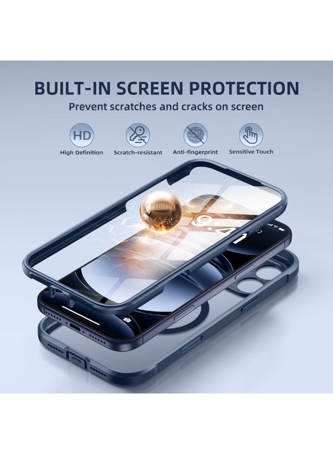 بيرفي جراب آيفون 17 برو ماكس، متوافق مع MagSafe، مزوّد بزجاج حماية مقوى 9H مدمج وحماية للكاميرا، جراب شفاف مقاوم للصدمات بغطاء كامل لهاتف 17 برو ماكس مقاس 6.9 بوصة، لون أزرق داكن - Image 4