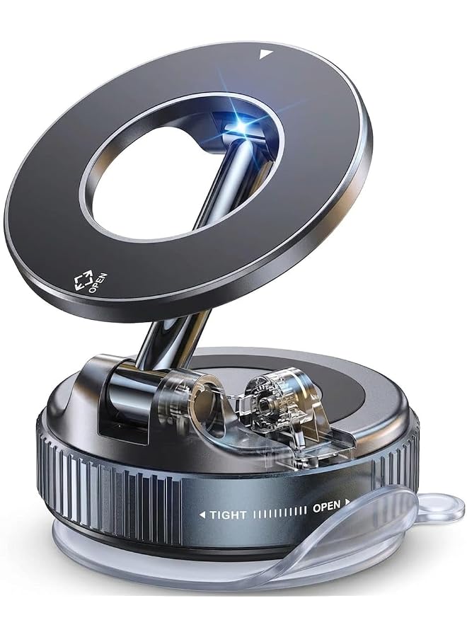 Magnetic Car Phone Mount with Suction Cup Base, 360° Rotation, Compatible with MagSafe, Dark Grey