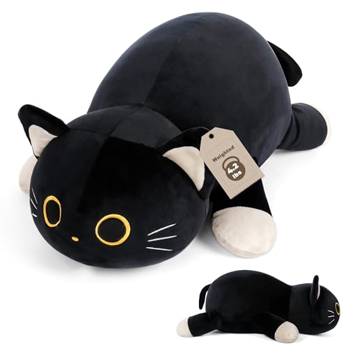 Wepop 24 Black Cat Plush Weighted Stuffed Animals 42lbs Weighted Black Cat Pillow Giant Cat Stuffed Animal Cuddle Plushies Gift for Kids Adults - Image 1