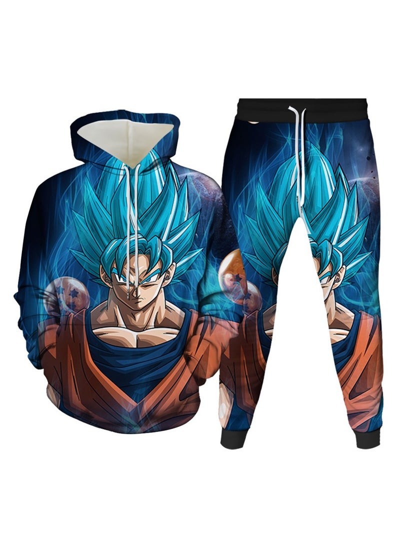 KUYING New Dragon Ball Print Hooded Pullover Ankle Binding Pants Sports Two-Piece Set  - Image 1