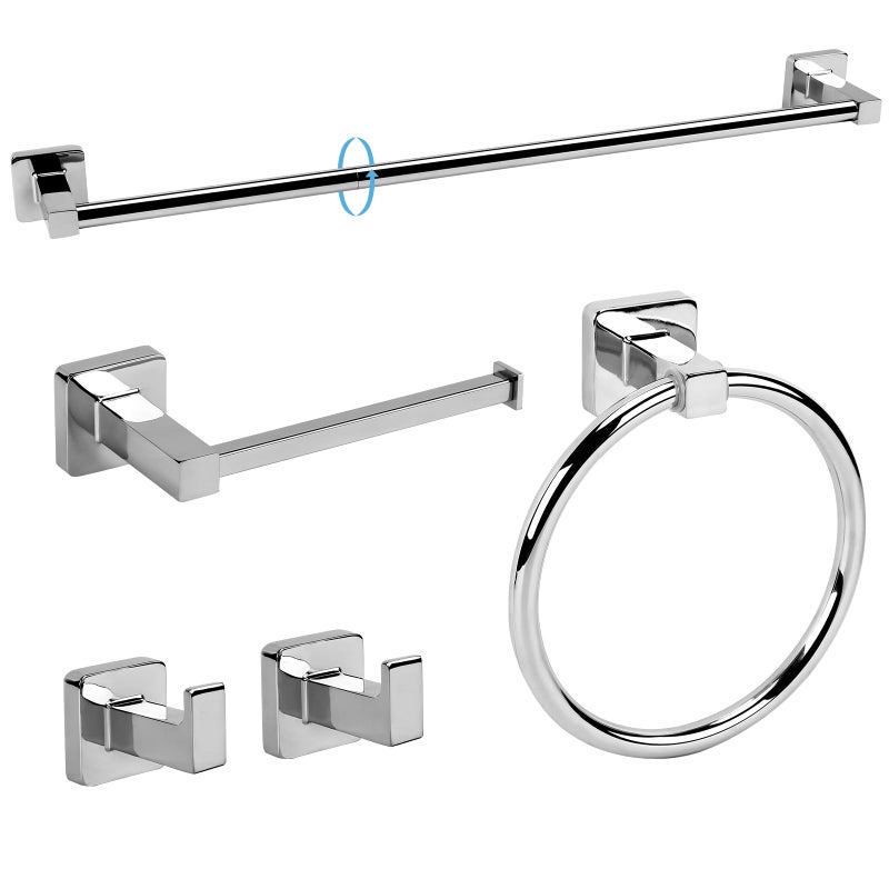 Ntipox 5 Pieces Polished Chrome Bathroom Hardware Accessories SetStainless Steel 236 Hand Towel Bar Set Toilet Paper Holder Towel Ring Towel Rack Set Silver - Image 2