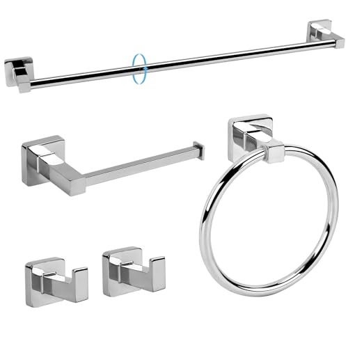 Ntipox 5 Pieces Polished Chrome Bathroom Hardware Accessories SetStainless Steel 236 Hand Towel Bar Set Toilet Paper Holder Towel Ring Towel Rack Set Silver - Image 1