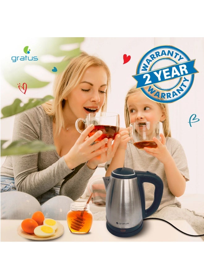 Gratus 1.8L Stainless Steel Electric Kettle 1500–1800W with 360° Cordless Base & Auto Shut-Off, Silver GKSS1815AC - Image 3