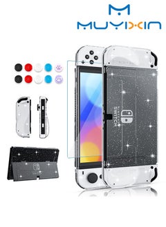 Muyixin Protective Glitter Case Set for Switch OLED 2021, 14 in 1, Accessories Kit with Clear Bling Cover, Screen Protector, Silicone Skin for Joy-Con and Thumb Grip Caps  - Image 1