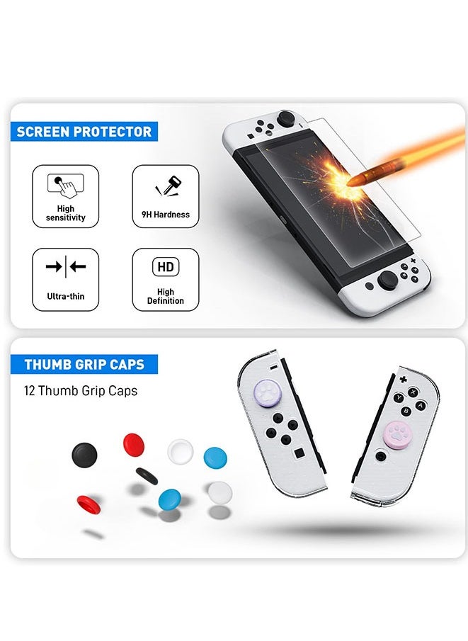 Muyixin Protective Glitter Case Set for Switch OLED 2021, 14 in 1, Accessories Kit with Clear Bling Cover, Screen Protector, Silicone Skin for Joy-Con and Thumb Grip Caps  - Image 4
