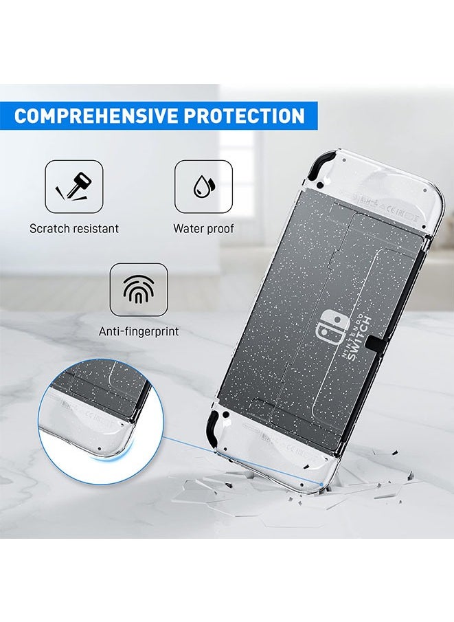 Muyixin Protective Glitter Case Set for Switch OLED 2021, 14 in 1, Accessories Kit with Clear Bling Cover, Screen Protector, Silicone Skin for Joy-Con and Thumb Grip Caps  - Image 3