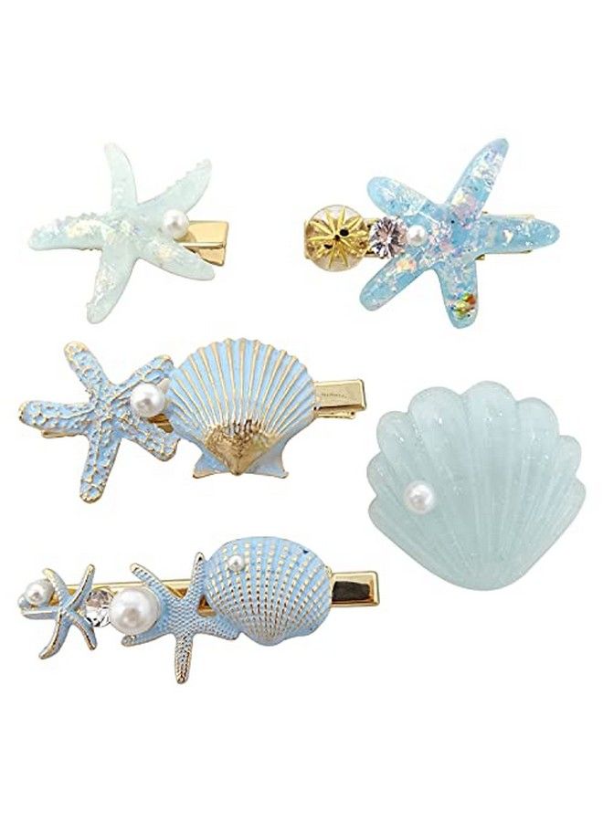 HONBAY 5Pcs Artificial Shell Pearl Starfish Hair Clip Set Metal Resin Alligator Hair Clips Princess Hair Barrettes Beach Wedding Supplies For Women Ladies Girls Headwear (5 Style) - Image 2