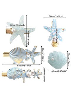 HONBAY 5Pcs Artificial Shell Pearl Starfish Hair Clip Set Metal Resin Alligator Hair Clips Princess Hair Barrettes Beach Wedding Supplies For Women Ladies Girls Headwear (5 Style)  - Image 4
