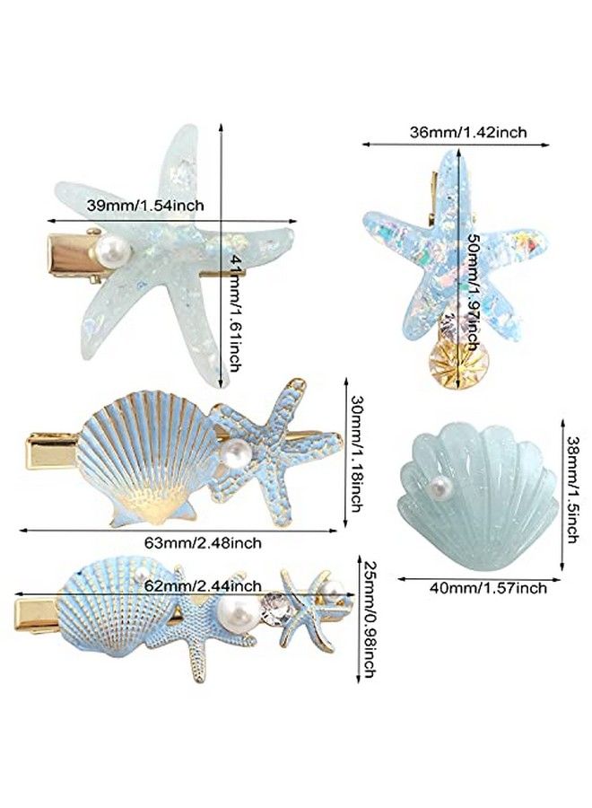 HONBAY 5Pcs Artificial Shell Pearl Starfish Hair Clip Set Metal Resin Alligator Hair Clips Princess Hair Barrettes Beach Wedding Supplies For Women Ladies Girls Headwear (5 Style) - Image 4