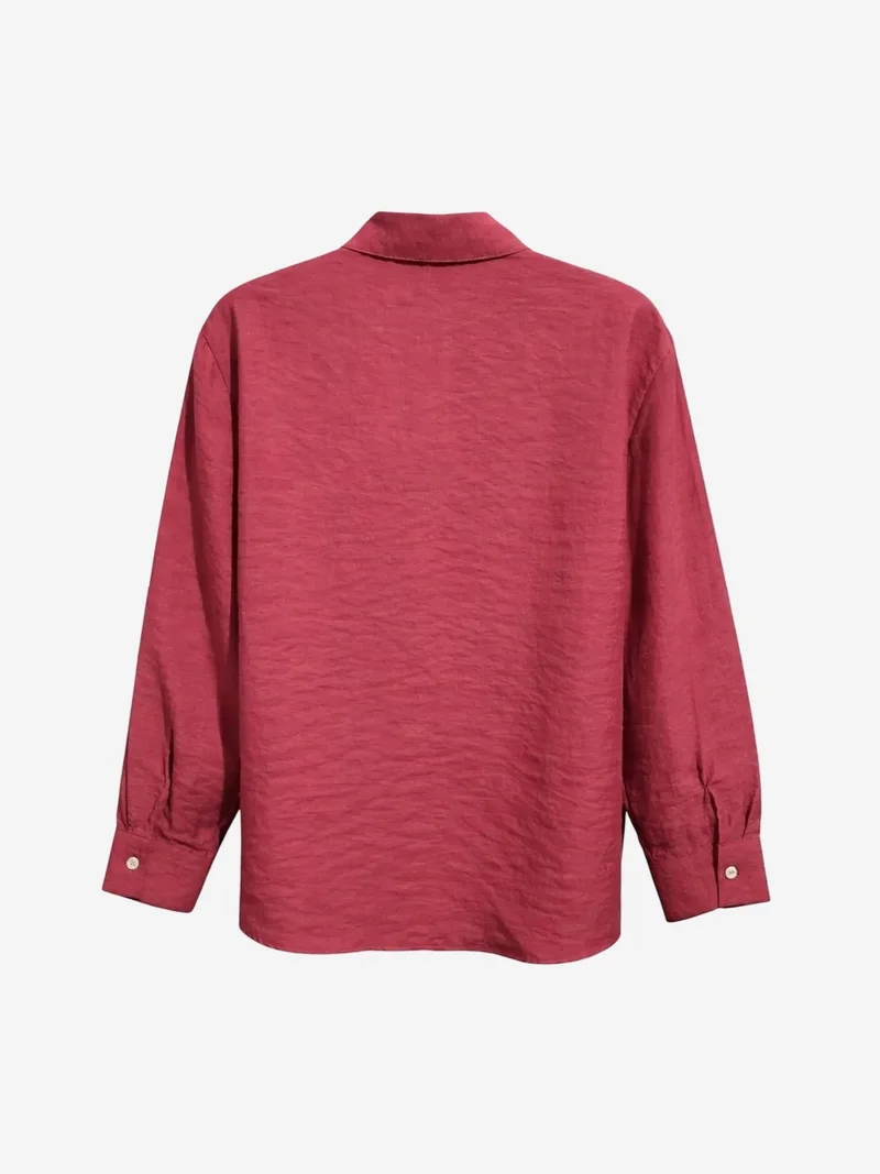 Mixray Burgundy Red Mixray Relaxed Fit Shirt with Pocket for Women | Best Price UAE