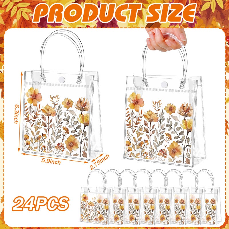 Tioncy 24 Pcs Spring Floral Clear Gift Bags Boho Flower Transparent candy Bags with Handle Wild Floral PVC Treat Bag for Wedding Favors Birthdays Supplies - Image 3