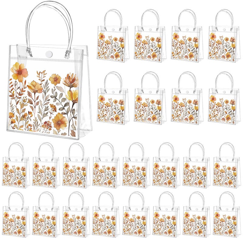 Tioncy 24 Pcs Spring Floral Clear Gift Bags Boho Flower Transparent candy Bags with Handle Wild Floral PVC Treat Bag for Wedding Favors Birthdays Supplies - Image 1