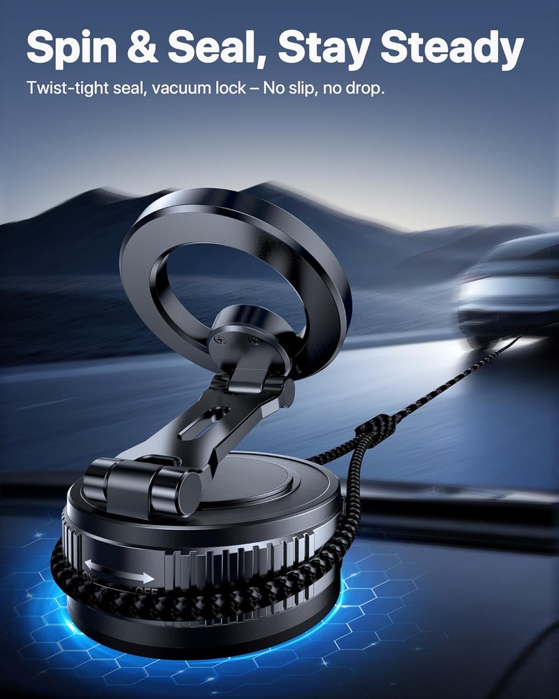 Miracase MagSafe Car Mount - Strong Suction Vacuum Magnetic Phone Holder for iPhone 17 Pro Max, 16, 15, 14, 13, 12 & Android - 360° Rotatable & Foldable - Image 4