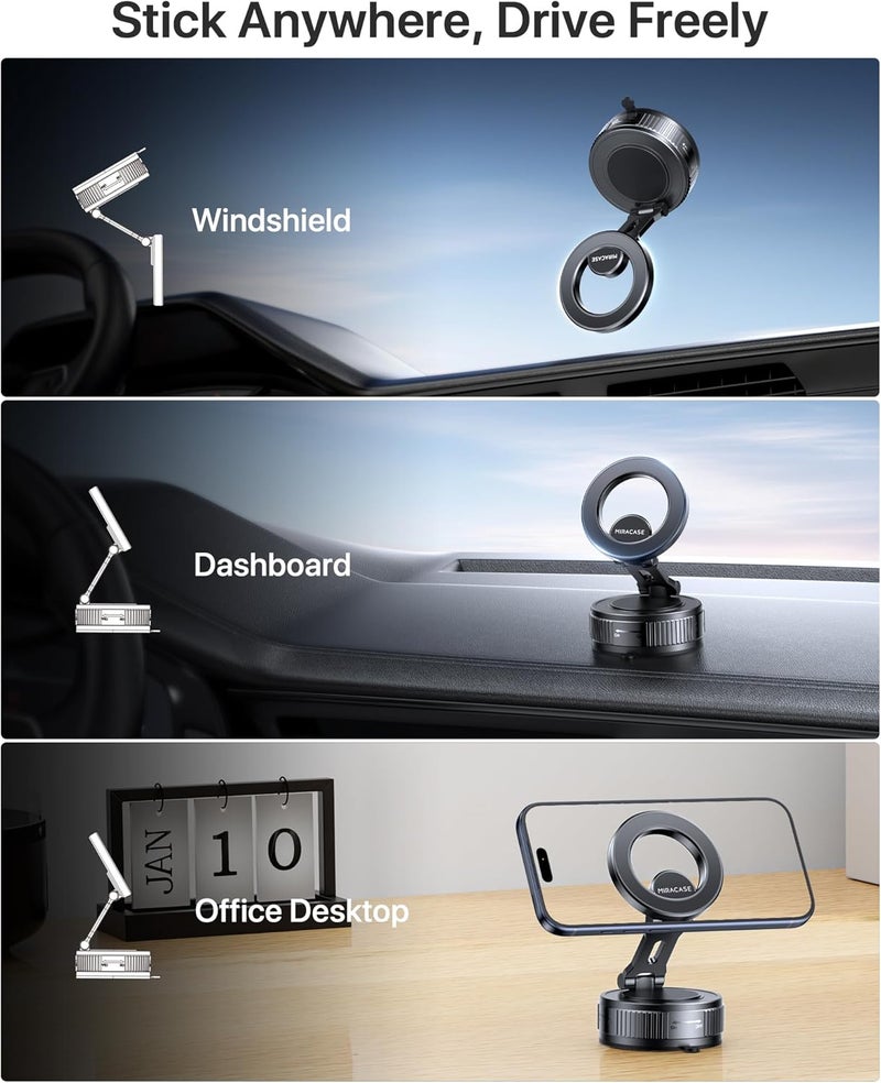 Miracase MagSafe Car Mount - Strong Suction Vacuum Magnetic Phone Holder for iPhone 17 Pro Max, 16, 15, 14, 13, 12 & Android - 360° Rotatable & Foldable - Image 2