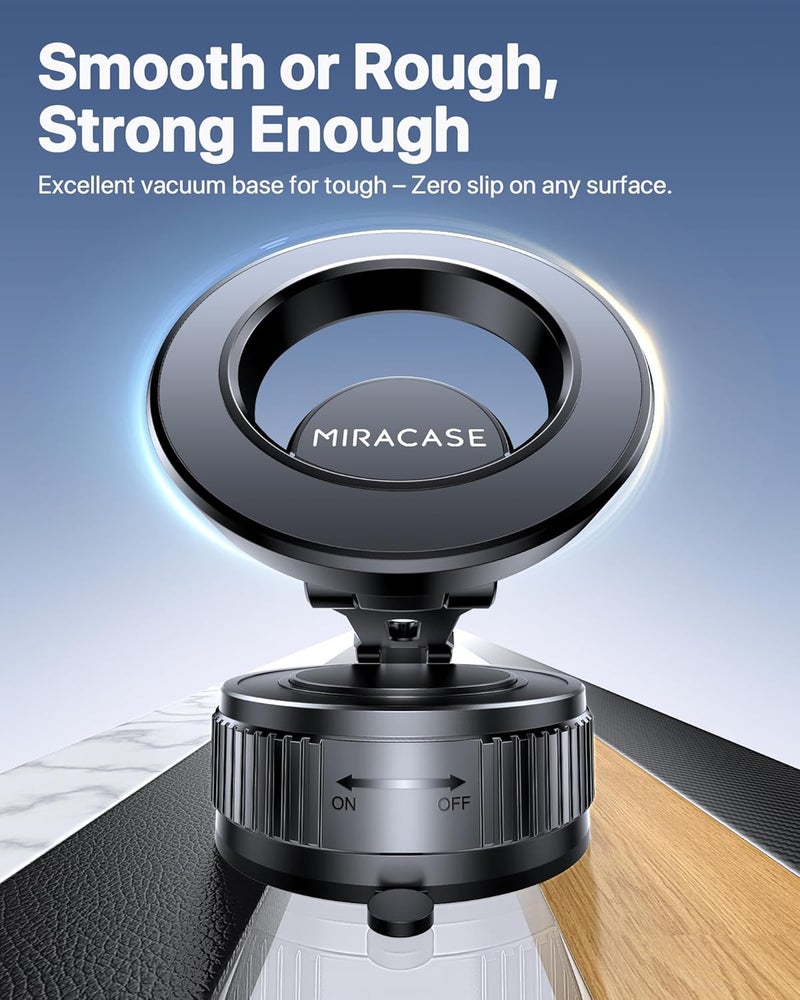 Miracase MagSafe Car Mount - Strong Suction Vacuum Magnetic Phone Holder for iPhone 17 Pro Max, 16, 15, 14, 13, 12 & Android - 360° Rotatable & Foldable - Image 3