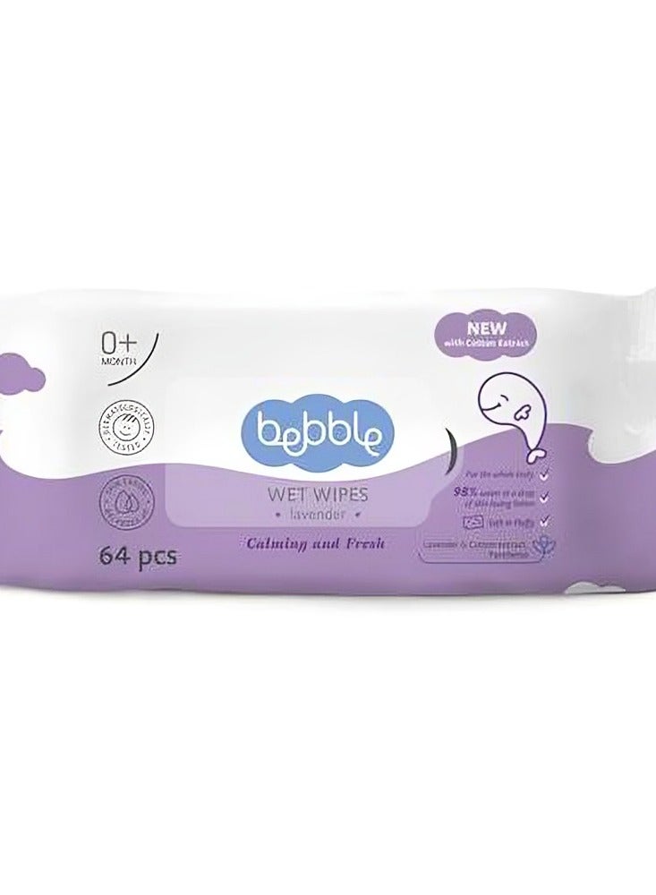 Bebble Baby Wet Wipes with Lavender Extract – Gentle Water Wipes with Vitamin E & Panthenol 98% Purified Water • Soothing Lavender • For Sensitive Baby Skin