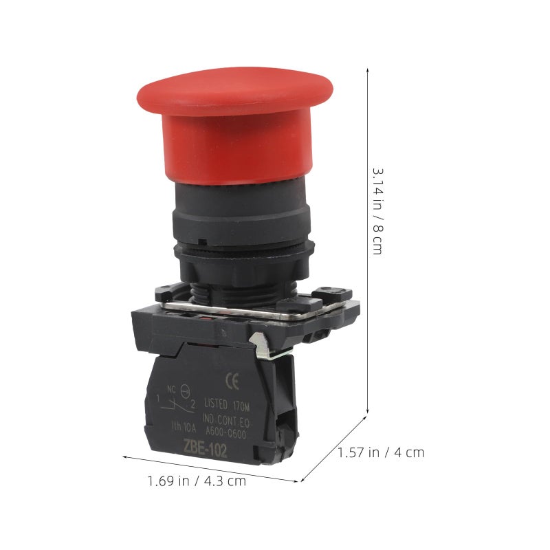 Industrial Emergency Stop Push Button Switch Mushroom Head Normally Closed Safety Control - Image 3