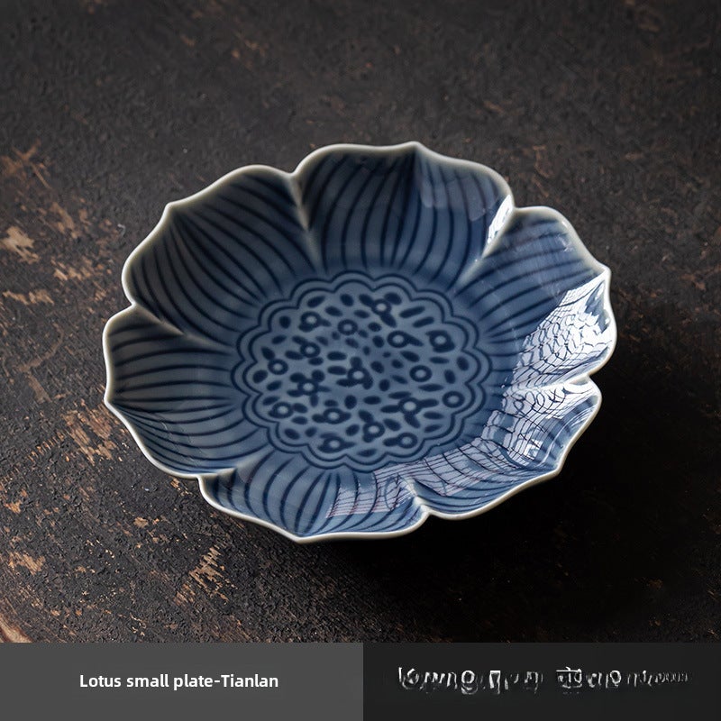 Vintage Ceramic Tea Tray Creative Lotus Snack PlateLotus small fruit plate [Ji Blue]] Lotus small fruit plate [Ji Blue]] 