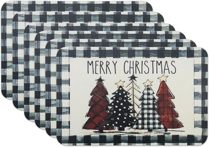 YCT مجموعة 6 من مفارش عيد الميلاد YCT مقاومة للماء والزيت من الجلد مفارش طاولة موسمية لعيد الميلاد سهلة التنظيف لتزيين المطبخ والحفلات 12 × 18 عيد الميلاد 2 - Image 1