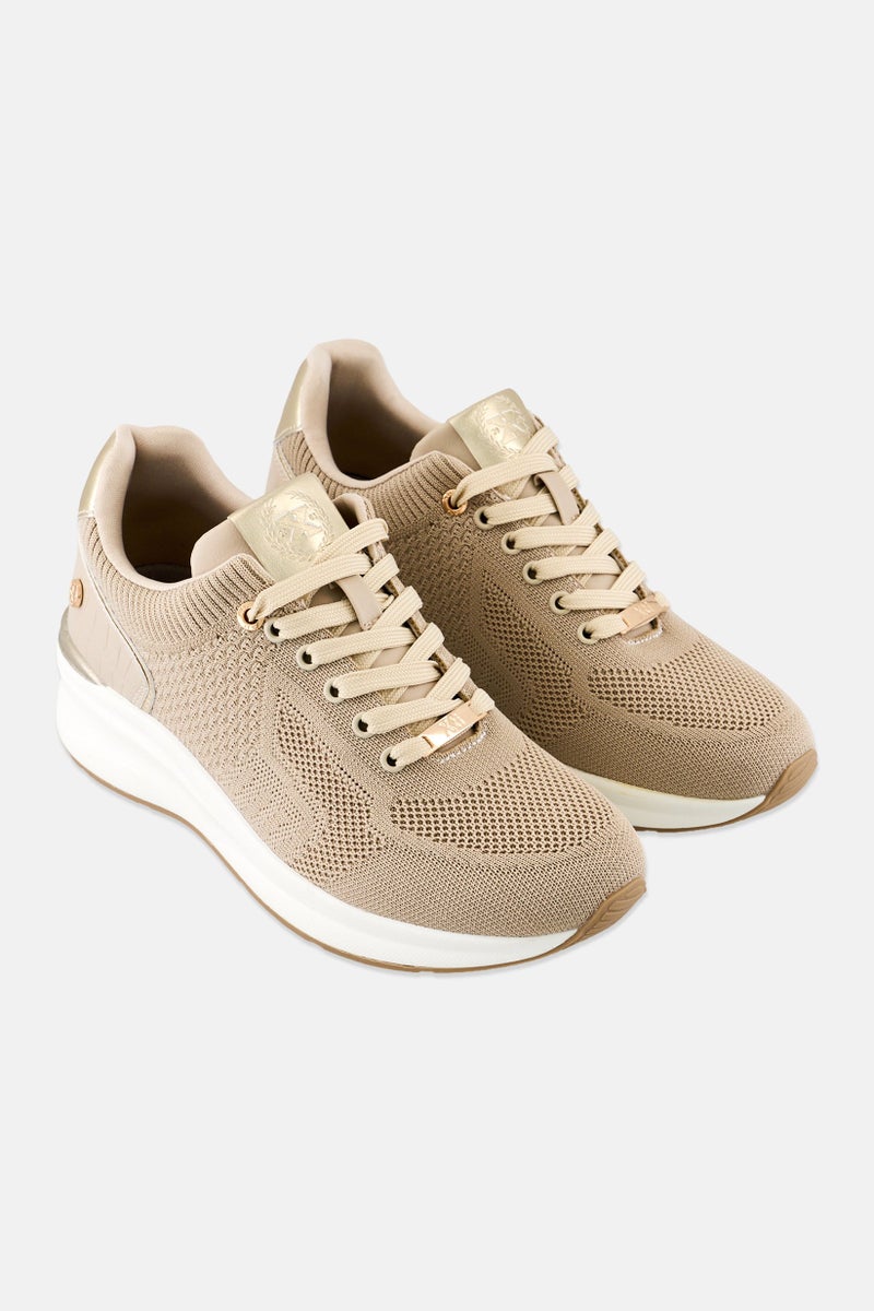 Xti Women Lace Up Casual Shoes, Beige - Image 1