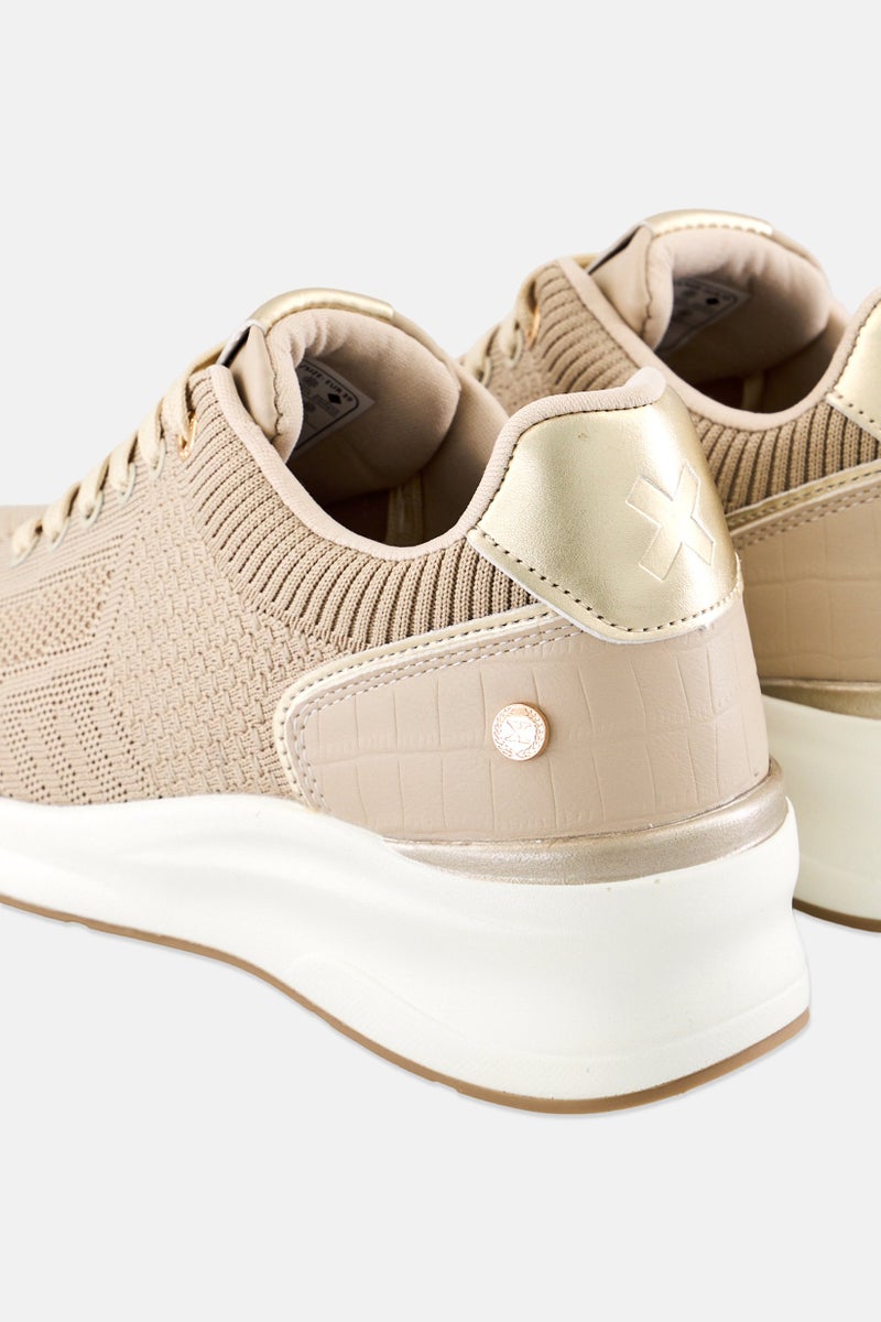 Xti Women Lace Up Casual Shoes, Beige - Image 2
