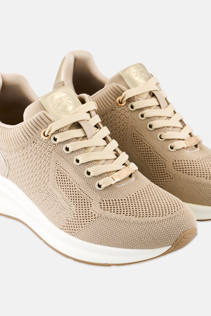 Xti Women Lace Up Casual Shoes, Beige - Image 3