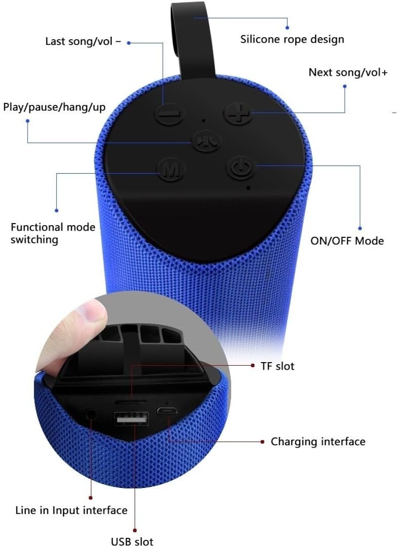 Portable Wireless Bluetooth Speaker TG-113 | micro Charge | TF Card | USB Drive | Hands-Free Calling | Small Size | Pure Sound | Havy Bazz | (Blue) - Image 5