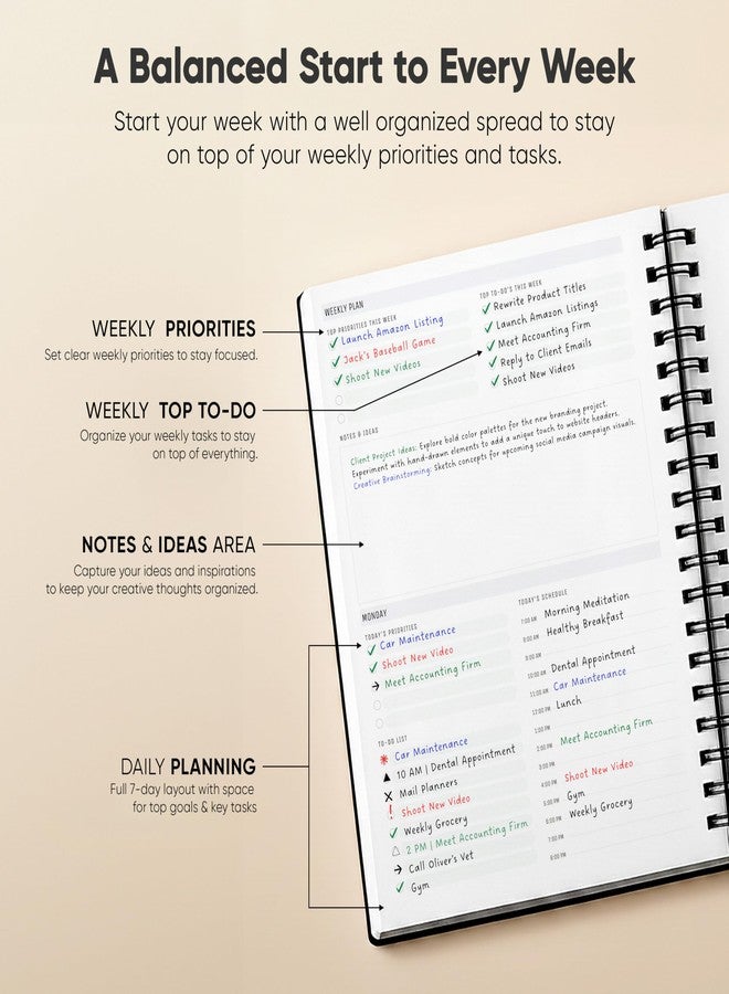 PRODUCTIVITY STORE 2026 Planner. 8.5" x 11" Spiral-Bound Weekly, Monthly and Daily Planner - Organize All 52 Weeks - Increase Productivity and Get Organized - Productivity Store (Black) - Image 4