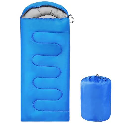 OBTANIM Sleeping Bags Portable Waterproof Camping Sleeping Bag for Adults Kids 4 Seasons Cold Weather or Warm Backpacking Hiking Mountaineering Indoor Outdoor Use Blue