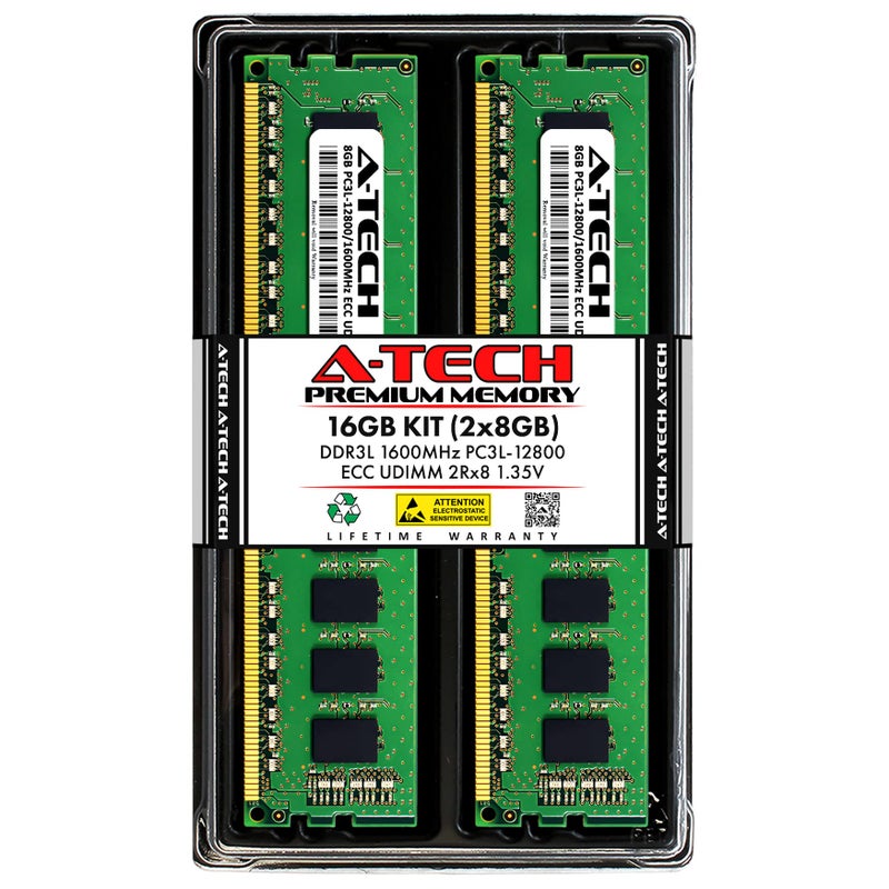 A-TECH ATech Server 16GB Kit 2 x 8GB 2Rx8 PC3L12800E DDR3 1600MHz ECC Unbuffered UDIMM 240Pin Dual Rank DIMM 135V Workstation Server Memory RAM Upgrade Stick Modules ATech Enterprise Series - Image 2