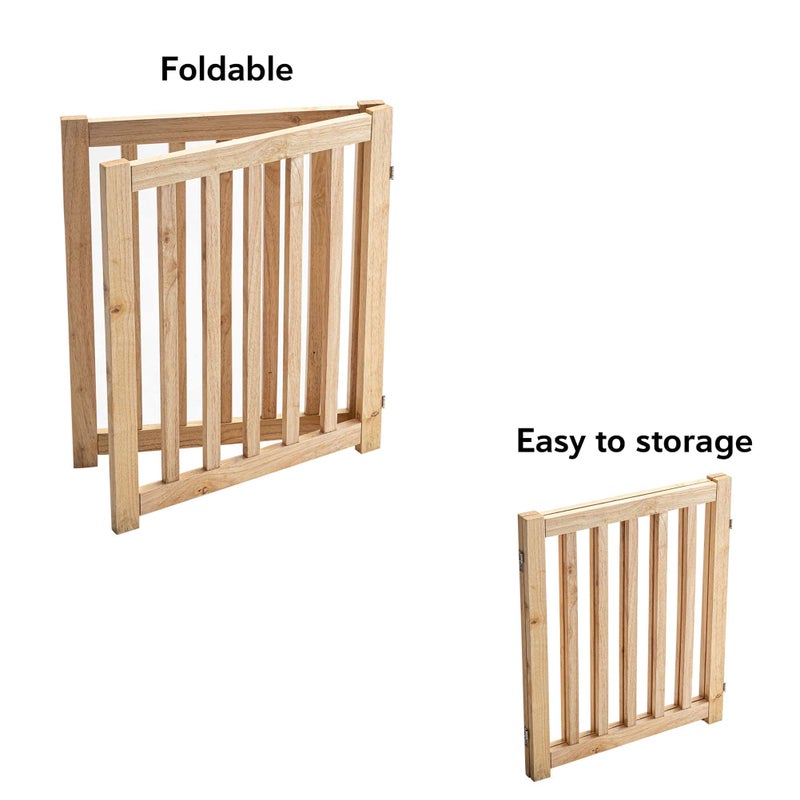 LZRS 2-Panel Wooden Free Standing Foldable Dog Gate Indoor â€“ Solid Hardwood 24" High, Step-Over Safety Pet Gate for Doorways, Stairs & Small Spaces - Indoor Use, Natural - Image 4