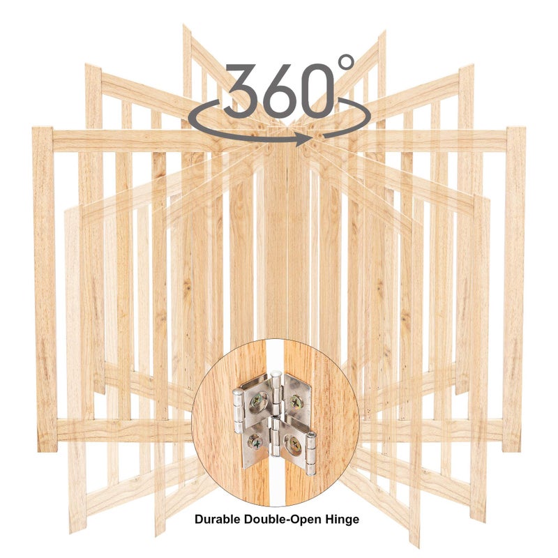 LZRS 2-Panel Wooden Free Standing Foldable Dog Gate Indoor â€“ Solid Hardwood 24" High, Step-Over Safety Pet Gate for Doorways, Stairs & Small Spaces - Indoor Use, Natural - Image 5