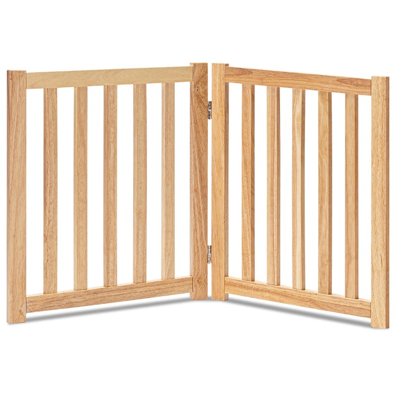 LZRS 2-Panel Wooden Free Standing Foldable Dog Gate Indoor â€“ Solid Hardwood 24" High, Step-Over Safety Pet Gate for Doorways, Stairs & Small Spaces - Indoor Use, Natural - Image 1