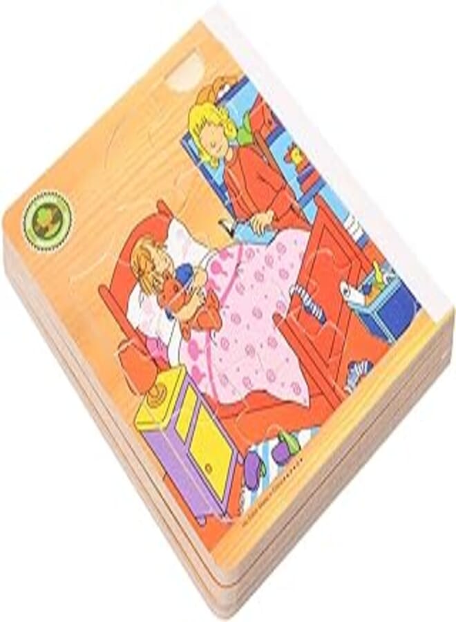 Generic Wooden Square Puzzle Book With Cartoon Characters Design To Develop Kids Skills Set Of 6 Pictures 20x15 CM - Multi Color