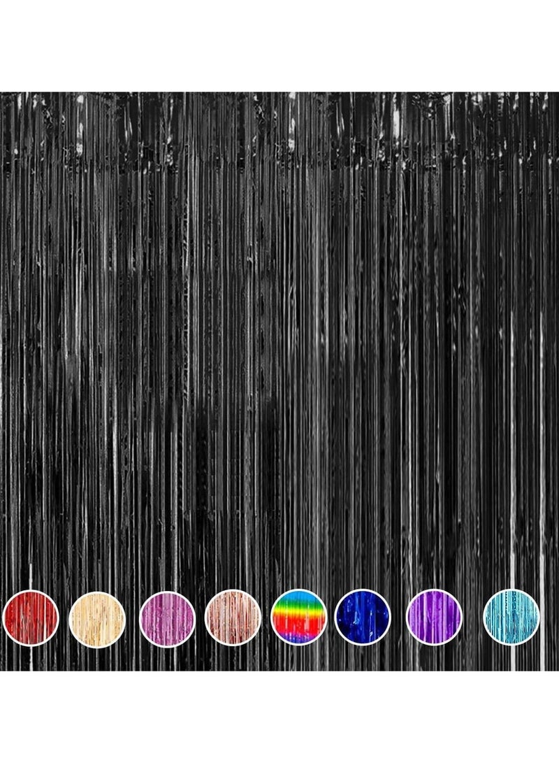MARKQ Black Foil Fringe Curtain | 1 x 2-meter Metallic Tinsel Streamers Party Backdrop for Halloween, Baby Shower, Wedding, Eid, Graduation, Birthday Party Decorations [Pack of 1] - Image 1