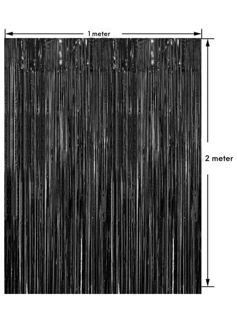 MARKQ Black Foil Fringe Curtain | 1 x 2-meter Metallic Tinsel Streamers Party Backdrop for Halloween, Baby Shower, Wedding, Eid, Graduation, Birthday Party Decorations [Pack of 1] - Image 2
