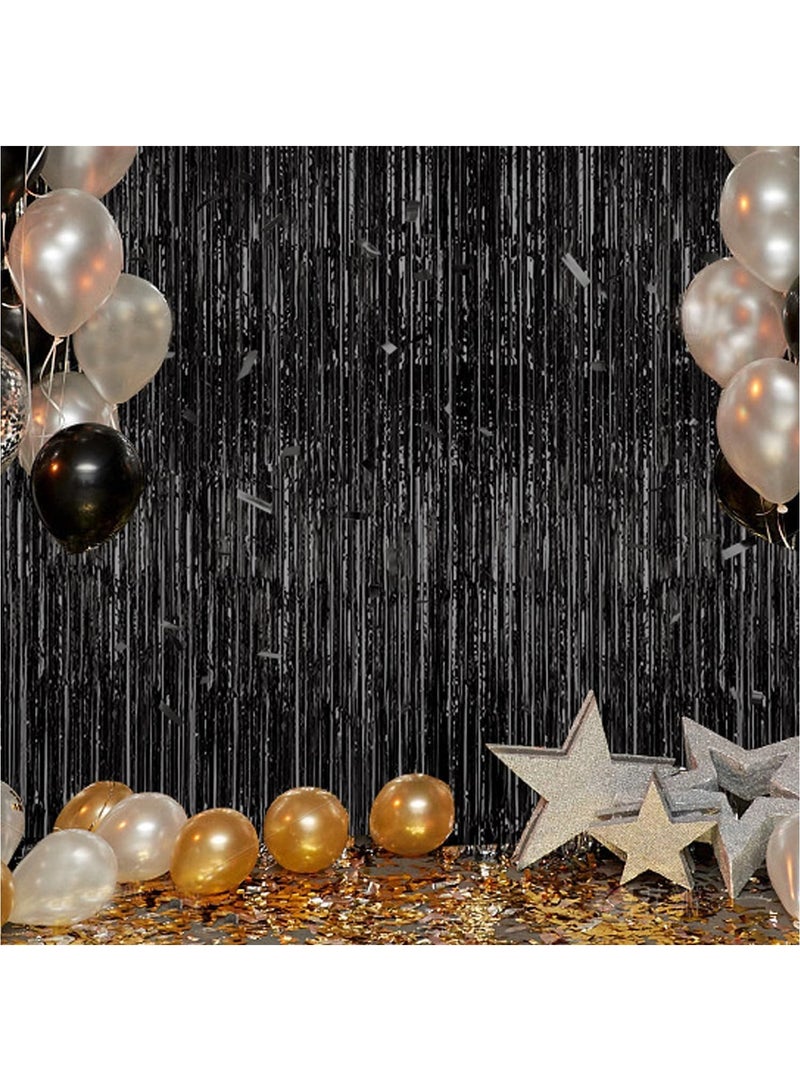 MARKQ Black Foil Fringe Curtain | 1 x 2-meter Metallic Tinsel Streamers Party Backdrop for Halloween, Baby Shower, Wedding, Eid, Graduation, Birthday Party Decorations [Pack of 1] - Image 4