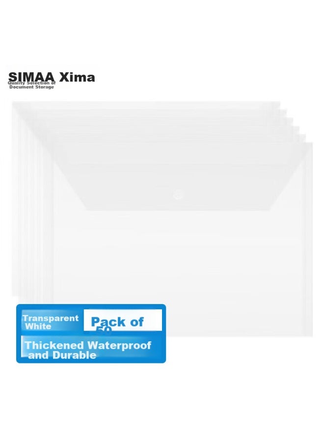 Simaa 50-pack A4 أدراج ملفات شفافة بإغلاق زر للطلاب، حقائب تخزين وثائق امتحانات سميكة مقاومة للماء، أدراج ملفات مكتبية، قرطاسية، 20563 - Image 1