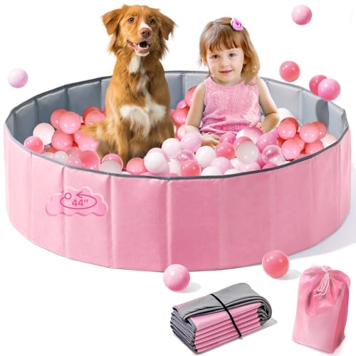 Hikiddy Large Ball Pit for Toddlers  44 in Baby Ball Pit with PopUp Playmat Foldable Kids Ball Pool Dog Play Pit Indoor and Outdoor Use Hold Over 1000 Balls Balls Not Include Pink - Image 1