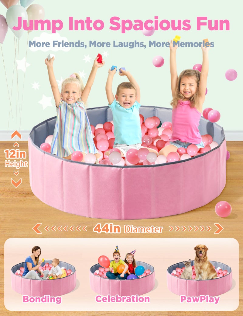 Hikiddy Large Ball Pit for Toddlers  44 in Baby Ball Pit with PopUp Playmat Foldable Kids Ball Pool Dog Play Pit Indoor and Outdoor Use Hold Over 1000 Balls Balls Not Include Pink - Image 3